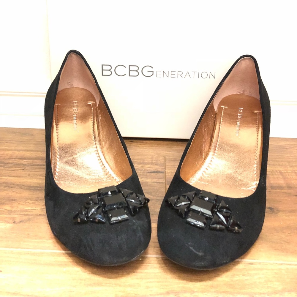 BCBGeneration Black Suede wedges